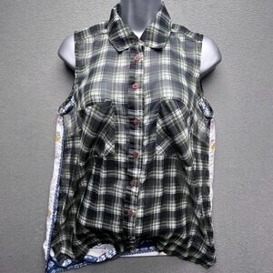 Zoe &‎ Rose Women Small Mixed Print Plaid Floral Back Panel Sleeveless Boho Top